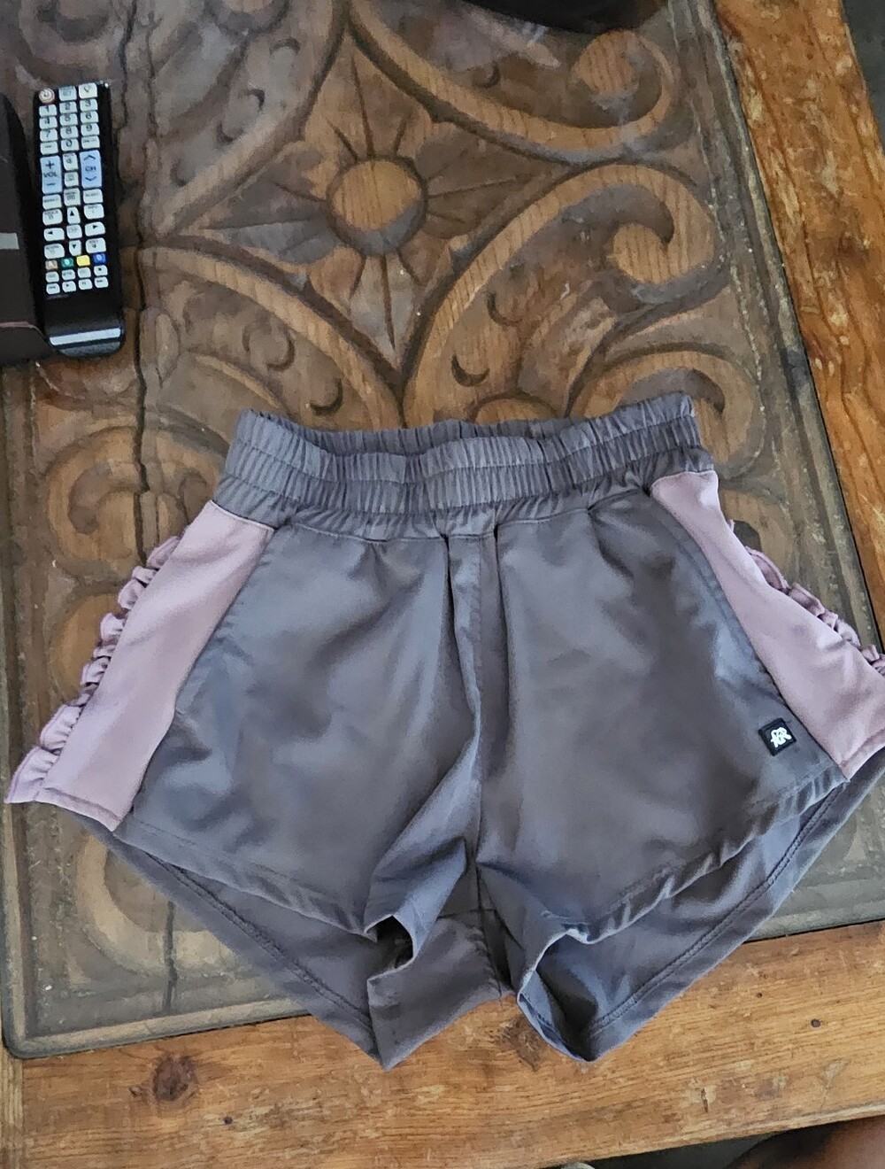 Tiger Friday Casual Girls Gray Shorts with Mauve Side Frill Panels Size L